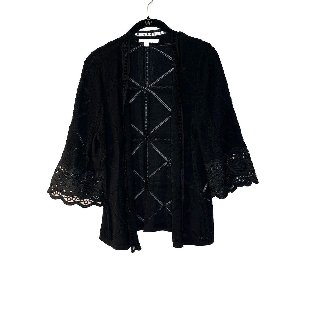Chico's Knitted Lace Cardigan Sweater Kimono Lace Top sz 1 M Top Blouse (15